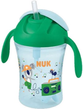 Nuk Παιδικό Ποτηράκι με Λαβές και Καλαμάκι Motion Cup από Πλαστικό Πράσινο 230ml για 8m+