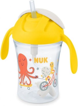 Nuk Παιδικό Ποτηράκι με Λαβές και Καλαμάκι Motion Cup από Πλαστικό Κίτρινο 230ml για 8m+