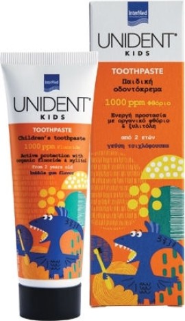 Intermed Unident Kids Toothpaste 1000ppm Fluoride Από 2 Ετών με Γεύση Τσιχλόφουσκα 50ml