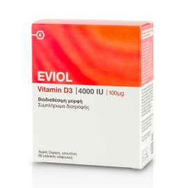 Eviol Vitamin D3 4000IU για τη Φυσιολογική Λειτουργία των Οστών των Δοντιών και των Μυών 1000mg, 60 