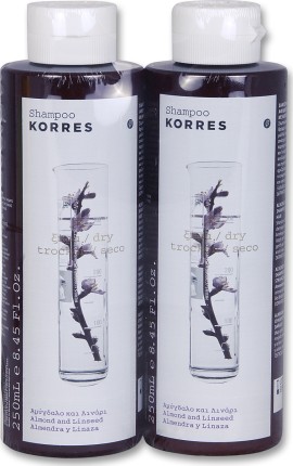 Korres Πακέτο Προσφοράς 1+1 Σαμπουάν με Αμύγδαλο και Λινάρι για Ξηρά και Αφυδατωμένα Μαλλιά, 250ml