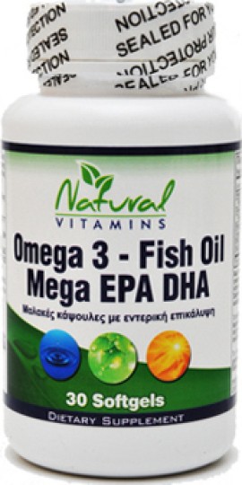 Natural Vitamins Omega 3 - Fish Oil Mega EPA DHA 30softgels