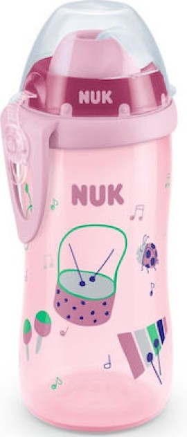Nuk Παγουράκι Flexi Cup με Καλαμάκι Soft 12m+ Pink Drums 10.255.410
