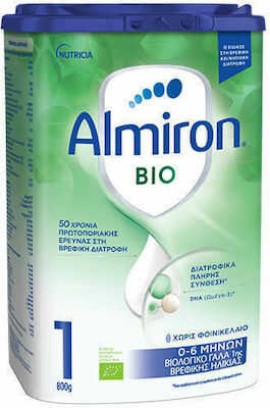 Nutricia Almiron Bio 1 Βιολογικό Γάλα 1ης Βρεφικής Ηλικίας 0-6 Μηνών, 800gr