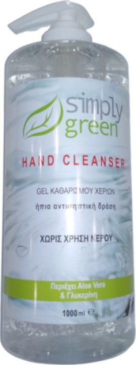 Simply Green Αντισηπτικό Gel Χεριών Με Αντλία 1000ml Με 70% Αιθυλική Αλκοόλη