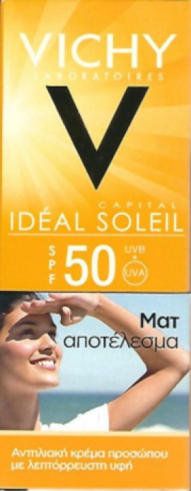 Vichy Ideal Soleil, Αντιηλιακή κρέμα προσώπου με λεπτόρρευστη υφή & ματ αποτέλεσμα SPF50, 50ml