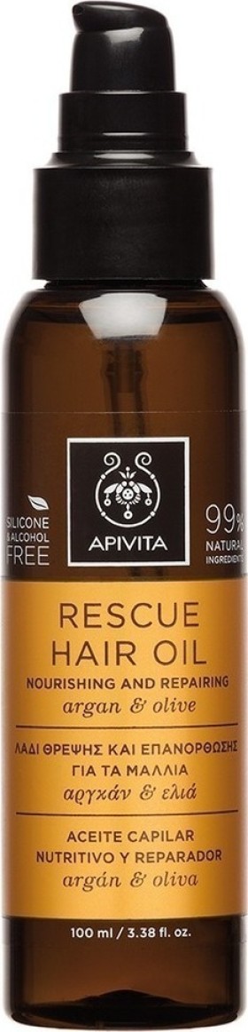 Apivita Rescue Oil Λάδι Θρέψης & Επανόρθωσης Για Τα Μαλλιά Με Αργκάν & Ελιά, 100ml