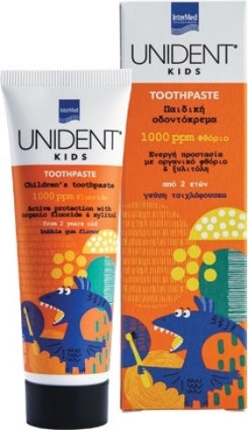 Intermed Unident Kids Toothpaste 1000ppm Fluoride Από 2 Ετών με Γεύση Τσιχλόφουσκα 50ml
