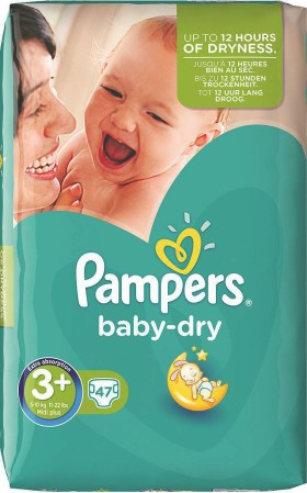 Pampers Πάνες Μωρού Baby-Dry No3+ (5-10kg Midi Plus) 47 Τεμάχια